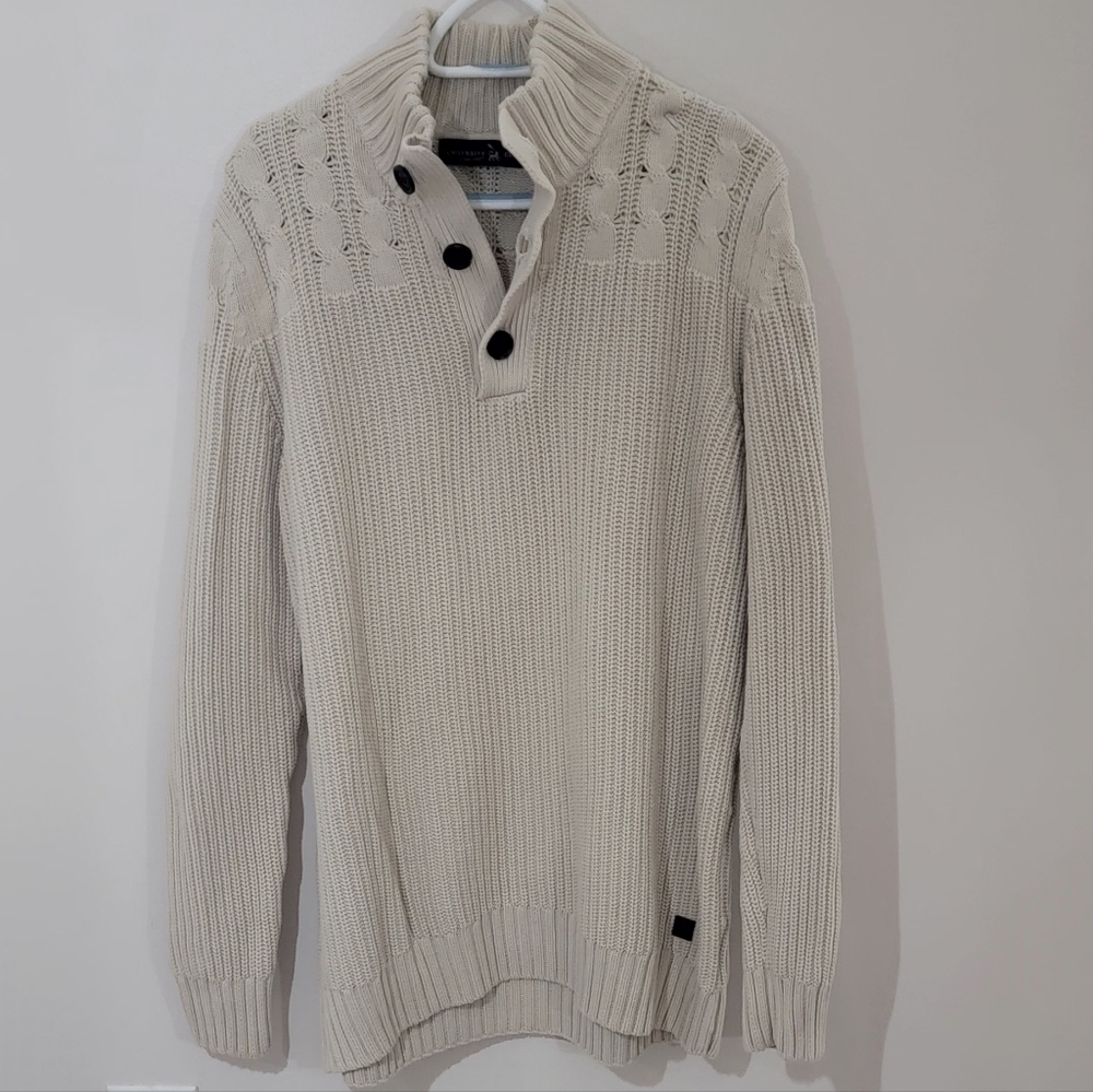 University Club Rowing Crew Men Beige 1/4 Button Pullover Sweater Size XXL